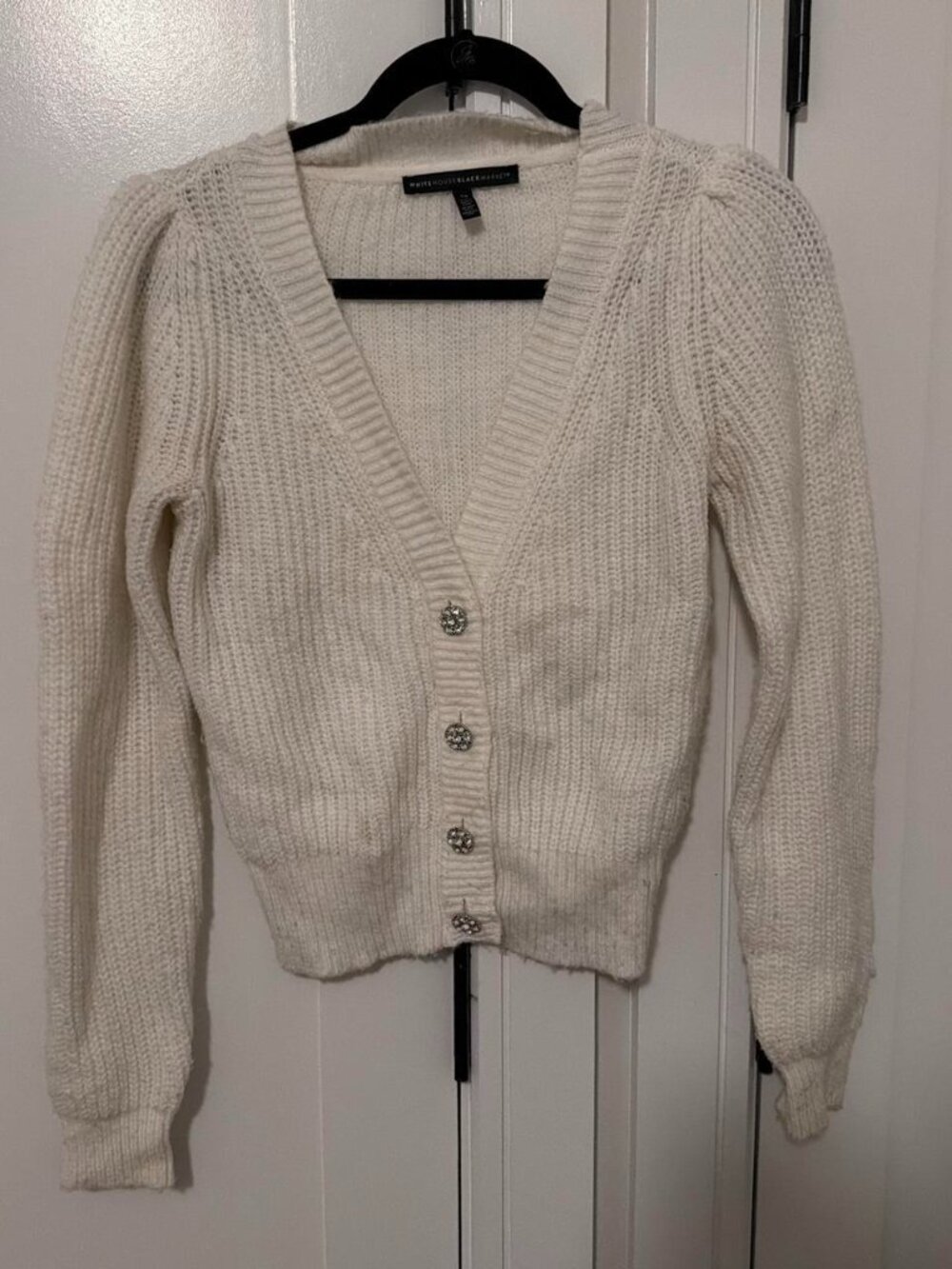White House Black Market white ribbed knit cardigan